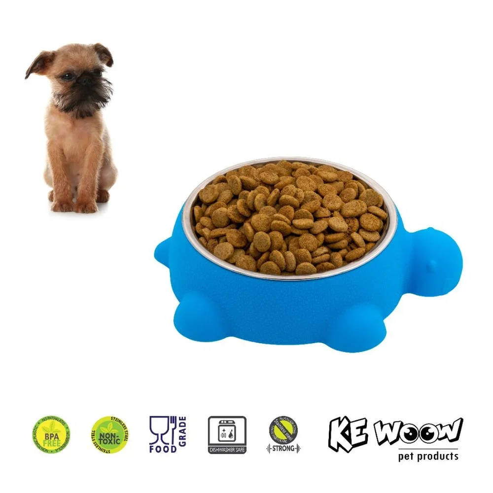 Turtle shape pet food or water bowl, Silicone and Stainless Steel